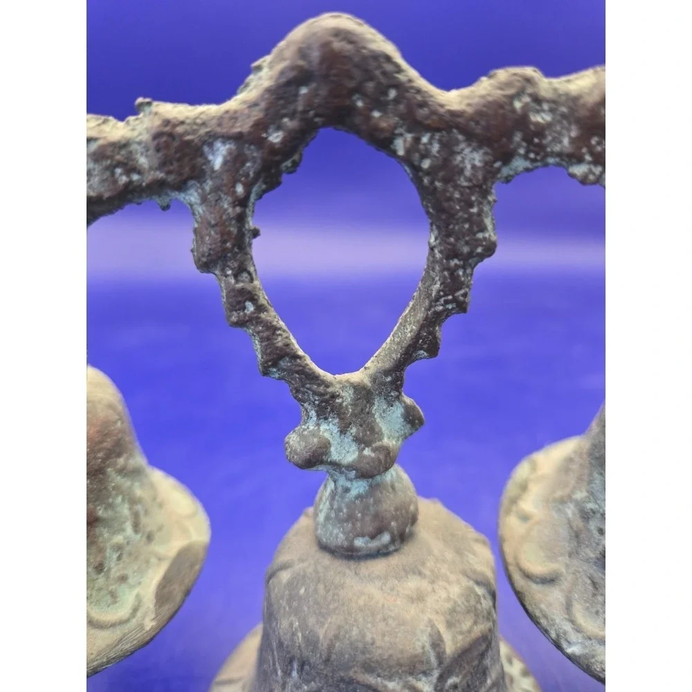 Bronze‎ Triple Bells Antique Patina  Mexi-Spanish Colonial Mission 1800's B#28